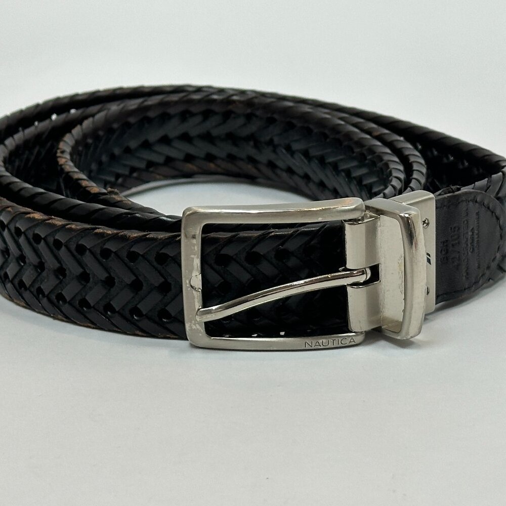 Nautica Men's Braided Leather Belt Black Size 42 35mm Handcrafted